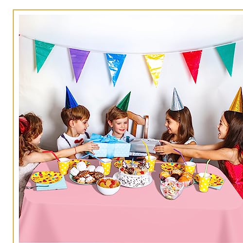 Image of tujol Pink 12 Pack Plastic Table Cloth 54 inch x 108 inch, Disposable Tablecloths Rectangle Table Cover, Plastic Tablecloths for Parties