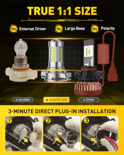 Image of AUXITO 2504 /PSX24W /12276 LED Fog Light Bulbs, 6500K Cool White CSP LED Fog Lights, True 1:1 Mini Size Replacement Fog Bulb, 360 Full Illumination, Play and Plug, Pack of 2