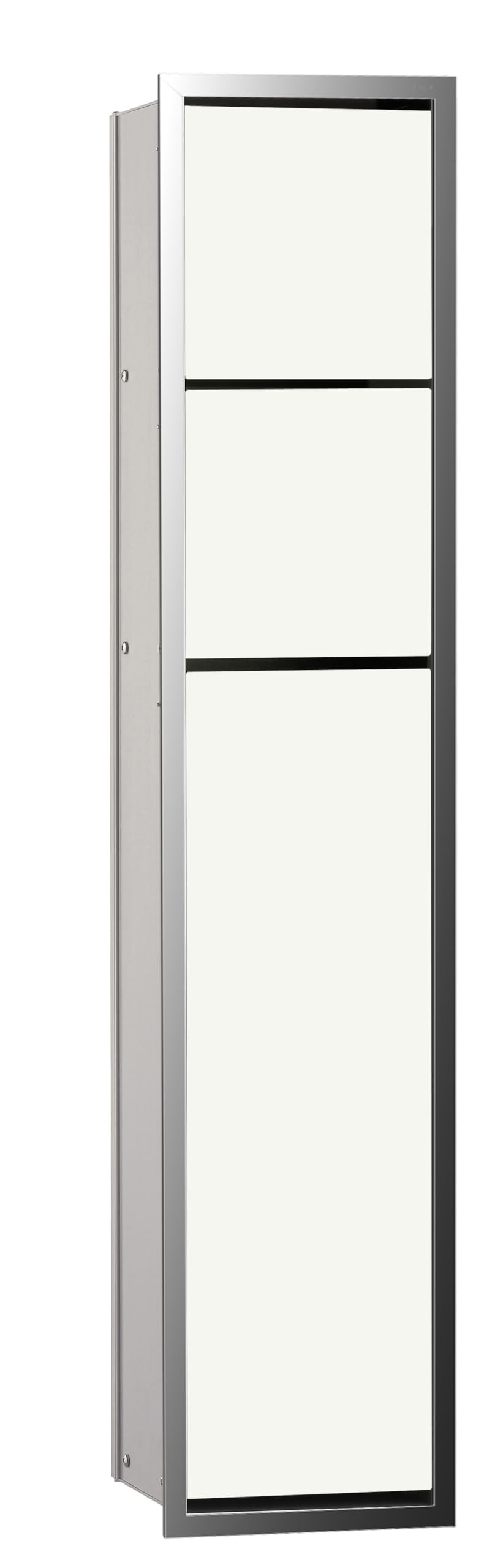 EMCO Asis 150 Flush-Mounted Cabinet Module, Bathroom Cabinet as Toilet Paper Holder & Toilet Brush Holder with Extra Compartment, Tall Cabinet with Push to Open Function, Optiwhite