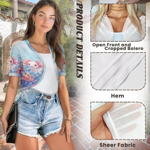 Image of Women's Shrug Short Sleeve Bolero Open Front Knit Party Tulle Cardigan Cropped Cardigan Shoulder Cover Up
