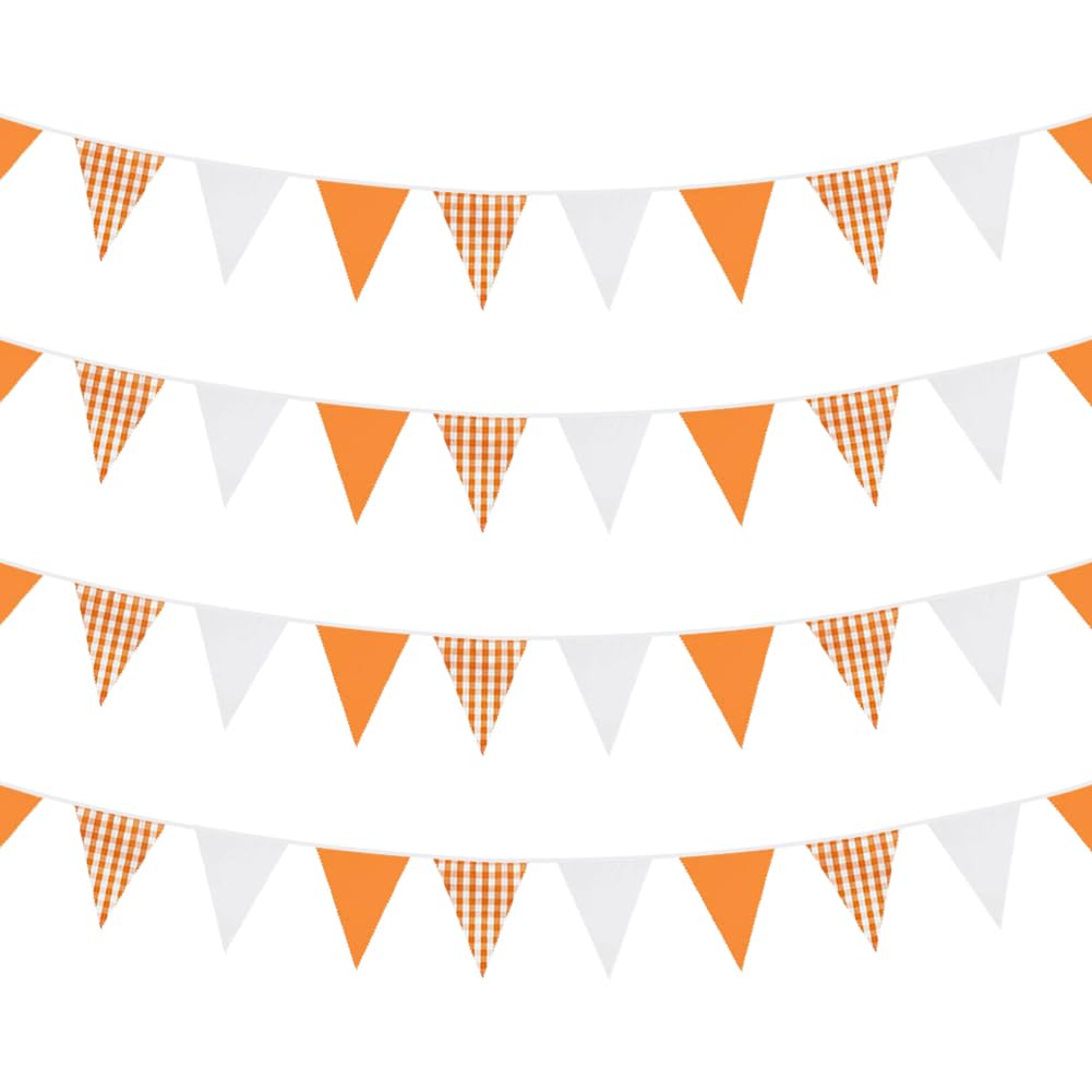 33 Ft Orange and White Checkered Pennant Banner Triangle Flag Bunting Garland Plaid Christmas Fabric Banner Gingham Picnic Party Banner Holiday Hanging Decorations for Wedding Birthday Carnival