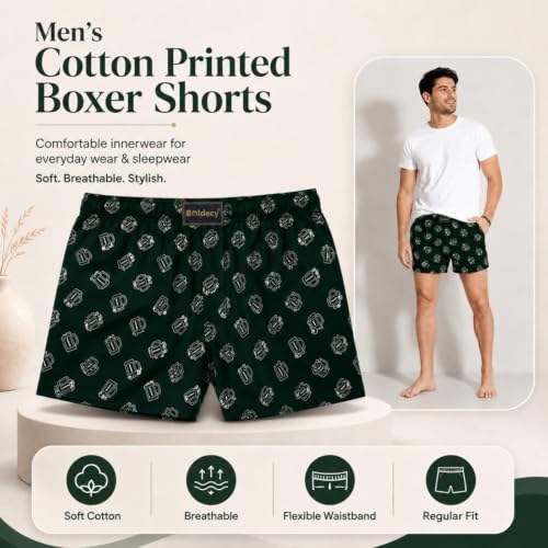Image of Men's Printed Cotton Boxer Shorts - Soft Breathable Cotton Innerwear for Men, Regular Fit Boxer for Sleepwear, Lounge & Everyday Wear