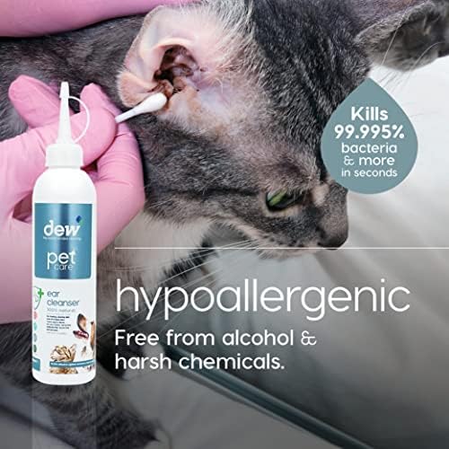 DEW Pet Ear Care 250ml: 100% Natural Dog Ear Cleaner Solution | Antibacterial Drops for Treatment of Dogs & Cat Ear Itching, Wax, Odour & Dirt | Fast Acting Aural Wash Prevents Infection