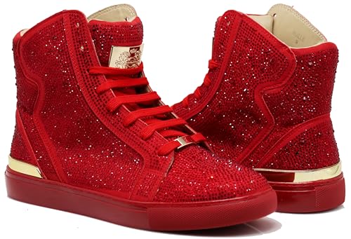 Image of Enzo Romeo Men's Fashion High Top Crystal Shimmer Rhinestone Blink Flat Sneakers Shoes