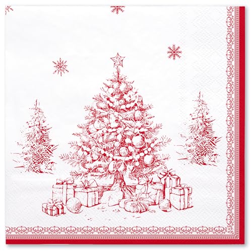 WRAPAHOLIC 50Pcs Christmas Paper Napkins - Toile Watercolor Xmas Tree 3-Ply Disposable Luncheon Napkin for Christmas Party Supplies Tableware, Xmas Holiday - 6. 5 x 6.5 In
