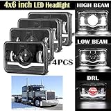 Pair 4x6 Inch LED Headlights Rectangular DRL Amber Sealed Beam for peterbilt 379 1998, OEM...