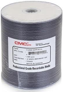 CMC Pro/Taiyo Yuden DVD-R 16x White Inkjet Printable Full Face (100 Stack)