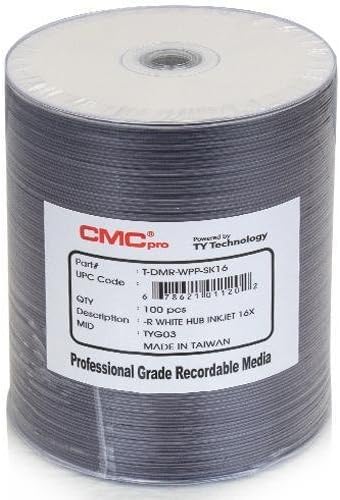 CMC Pro/Taiyo Yuden DVD-R 16x White Inkjet Printable Full Face (100 Stack)