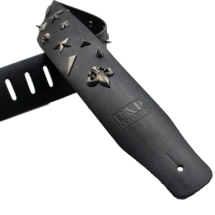 Correa de guitarra de cuero genuino negro de 60 mm de ancho Correa de hombro acústica y extremos de cuero para guitarras eléctricas Longitud de guitarra baja ajustable 90-150 cm
