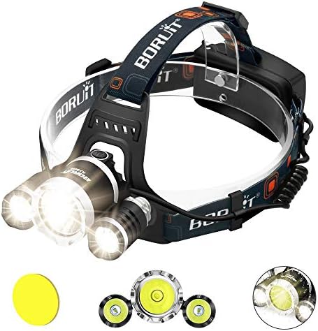 Headlamp Rechargeable Led Headlamp Flashlight Brightest waterproof headlamp Boruit RJ5000 Cree XM-L2 3 LED 8000LM Headlamps Headlight 18650 Batteries Pack for Hunting Fishing