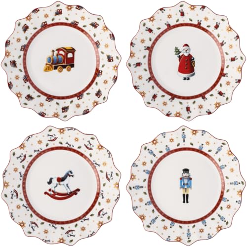 Villeroy & Boch - Toy's Delight Aniversario juego de platos 4 piezas colorido, Navidad, vajilla navideña para 4 personas, plato pequeño, decoración navideña, porcelana premium