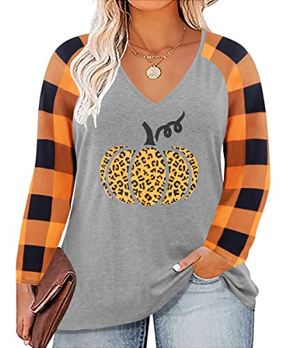 Image of TIYOMI Plus Size Tops for Women Raglan Long Sleeve V Neck T Shirts Casual Color Block Leopard /Floral Tops Winter Tee Shirt