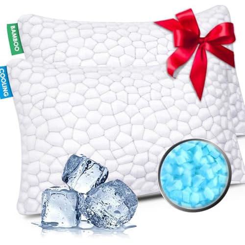 SUPA MODERN Cooling Pillows Queen Size Set of 2, Shredded Memory Foam Pillows for Sleeping 2 Pack, Adjustable Firm Bed Pillow for Side Back Stomach Sleepers, Cool Luxury Gel Pillow for Neck Support