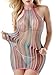 FasiCat Women Lingerie Rainbow Fishnet Babydoll Halter Stretch Chemise Miniskirt