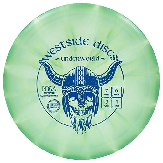 Westside Discs Origio Burst Underworld Fairway Disc Golf Driver | Straight Flying Frisbee Golf Driver | Beginner Friendly Disc Golf Disc | 170g Plus | Stamp Color and Burst Pattern Will Vary (Green)