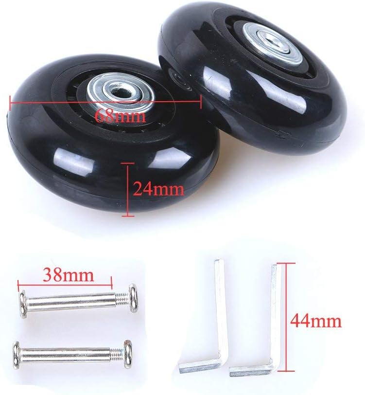 Grow0606 Black Luggage Suitcase/Inline Outdoor Skate Replacement Wheels with ABEC 608zz Bearings (68X24MM)
