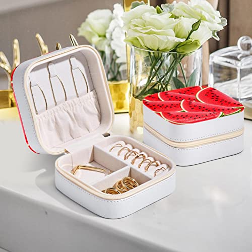 Boîte à bijoux pastèque rouge compacte pour bagues et boucles d'oreilles