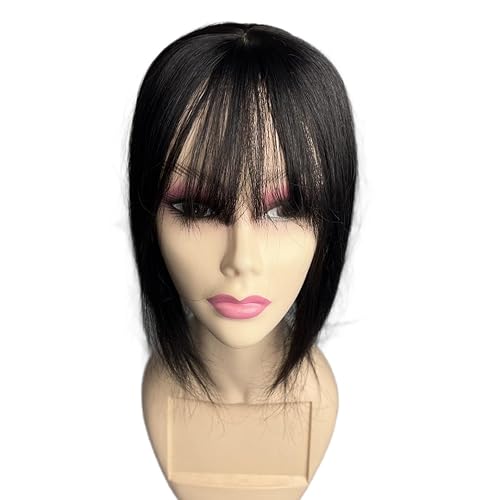 Miniatura 3 de Toppers invisibles de cabello humano para mujer, con clip, con flequillo de aire 3D, flequillo, 3.9 x 4.3 in, parte media, pelucas de cuero