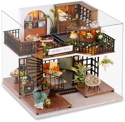 CUTEBEE Dollhouse Miniature with Furniture, DIY Wooden DollHouse Kit Plus Dust Proof and Music Movement, 1:24 Scale Creative Room Idea-Forest Teashop