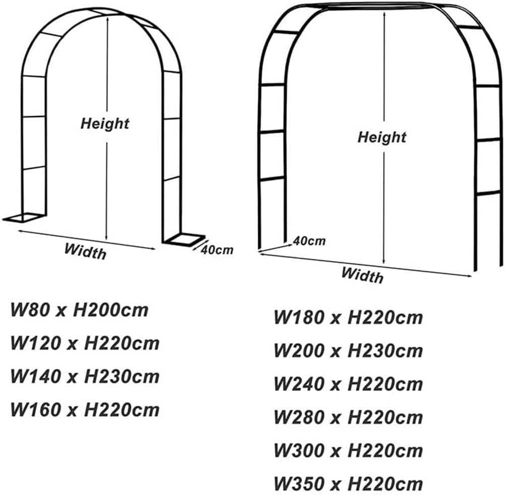 Arco da giardino in metallo resistente per piante rampicanti con rose bianche, pergolato per matrimoni, supporta grandi viti da 140 cm a 240 cm di larghezza, design resistente e robusto, perfetto per