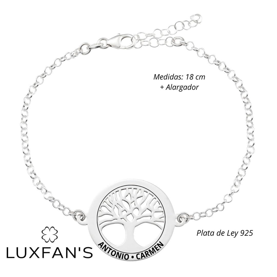Collar Árbol de la Vida en Plata de Ley 925 personalizable, con cadena Rolo de 45cm + Alargador. Un regalo perfecto para regalar a madres o abuelas. (Pulsera Árbol de la Vida)