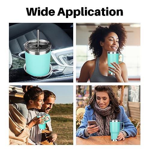 Image of 20 oz Tumbler with Handle, Stainless Steel Insulated Tumblers with Lid and Straw, Double Wall Vacuum Insulated Tumbler, Leak-proof, Insulated Travel Mug Coffee Cup for Cold and Hot(Mint Green)