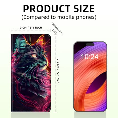 Long Women Wallet, Ultra Slim Thin Wallet for Women, RFID Blocking PU Leather Credit Card Holder, Multi-Card Slots Business Travel Bifold Clutch, Elegant Black Cat2