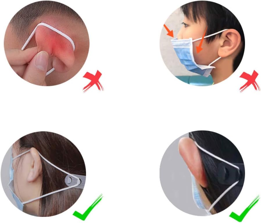 Mask Hook Strap Buckle 4 Gears Adjustable Anti-Slip Ear Hook for Long time Wearing Mask,Strap Relieves Discomfort and Pain in Your Ears,Compatible with All Kinds of Mask. (Black)