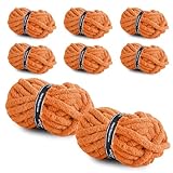8 Packs Jumbo Chunky Chenille Yarn - 1820g(64oz) 254 Yards (761ft) Bulky Yarn - Chunky Yarn for Hand Knitting Blanket,Cushions, Pet Bed - Soft and Durable(Orange)