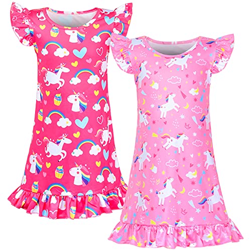 Image of Sylfairy 2pcs Girls Nightgowns, Unicorn Nightgown Princess Pajama Dresses for Girls Sleepwear Nightie