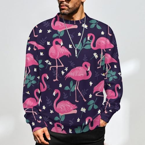 Mens Crewneck Sweater Flamingos Crew Neck Sweater for Men Casual Party Holiday Pullover2