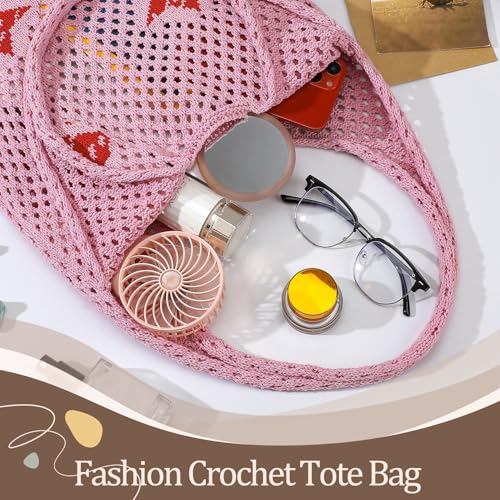 Image of Premillow Crochet Beach Tote Bags, Stylish Mesh Beach Bags Shoulder Bag for Women, Cute Summer Vacation Boho Tote Bag