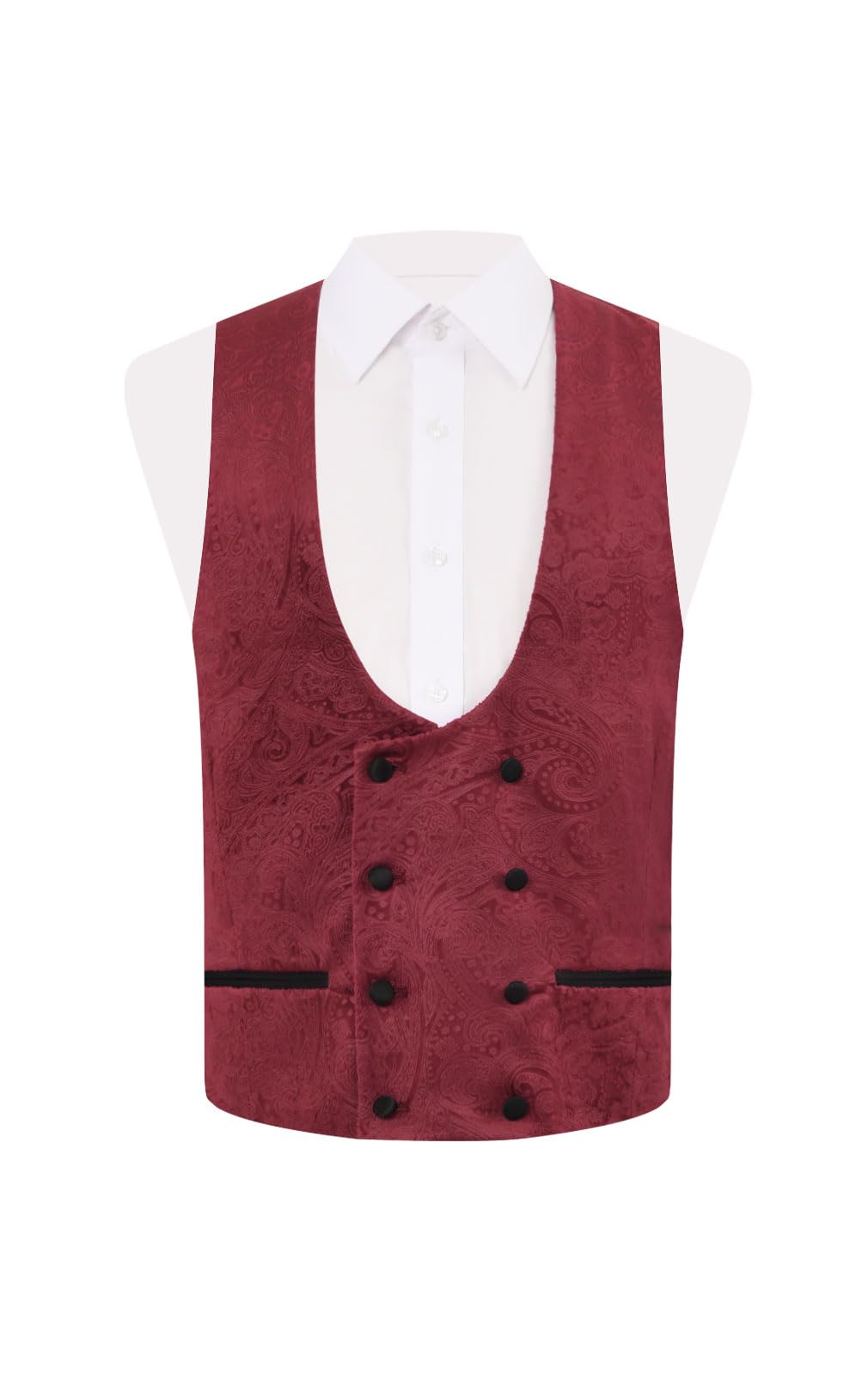 Dobell Men's Burgundy Paisley Velvet Tuxedo Waistcoat Regular Fit Double Breasted-Xl (46-48In)