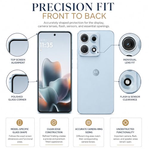 Image of ArmourPro Edge to Edge Tempered Glass for Motorola Edge 70 Max with Blue Camera Ring Guard, 9H Screen Protector, Anti-Scratch, Anti-Fingerprint, Bubble-Free Installation Kit