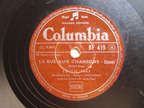 Antiguo Disco Pizarra - Old Slate Disc : EDITH PIAF : Jezebel; La rue aux Chansons