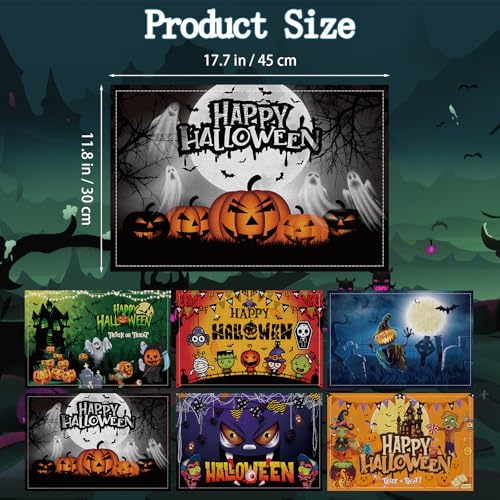 Bonieset Halloween Linen Placemats Set Of 6, 12 X 18 Inch Pumpkin Witch Bat Halloween Table Mats Washable Halloween Trick Or Treat Placemats For Halloween Party Kitchen Dining Decorations thumb #6
