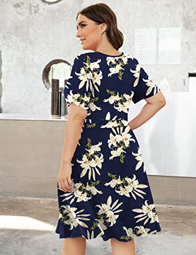 Image of Ahlaray Plus Size Faux Wrap Dress for Curvy Women with Pockets