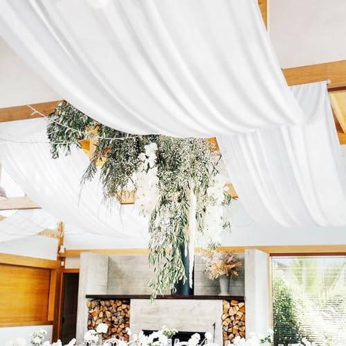 Rideaux de plafond en satin lisse blanc drapé fluide et brillant pour scène de fête