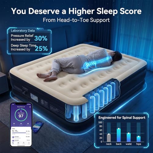 Image of SENNOUL Air Mattress Queen with Built in Pump,18 inch Raised Blow up Bed,800lb