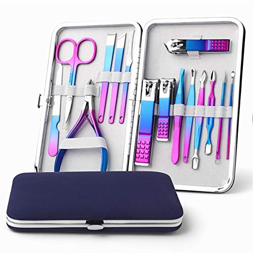 Nail Clippers Set Manicure Pedicure Kit Stainless Steel Beauty Tools Fingernail File Toenail Cutters Trimmers for Men & Women 15 in 1 with Portable Case