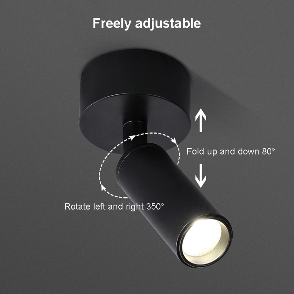 Faretto a LED da soffitto Regolabile, Montaggio a Superficie, Illuminazione Interna, faretti direzionali da 5W 6000K, lampade da Parete orientabili per Soggiorno, Galleria, co,Svart