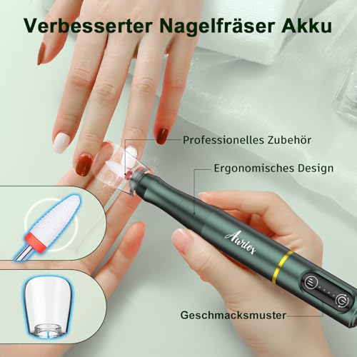 Auriox Kabellos Tragbar Nagelfräser, 12 in 1 Profi Maniküre und Pediküre Set 25000 u/min, Akku Elektrische Nagelfeile für Gelnägel und Acrylnägel, Nagelformen, Entfernen von Hornhaut, Nail Drill