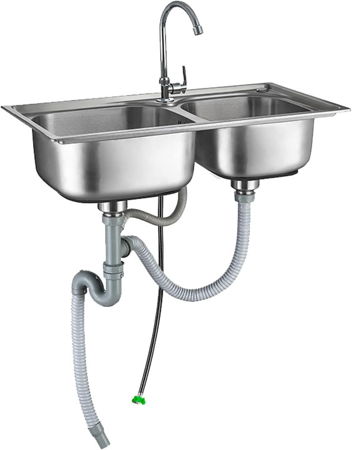 Wall Mounted Industrial Double Bowl Sink, Wall Mounted Commercial Catering Sink, Freestanding Kitchen Sink with Bracket, Drain, Faucet, Suitable for Hotel, Kitchen, Factory, Garden, Outdoor, Bar ( Siz