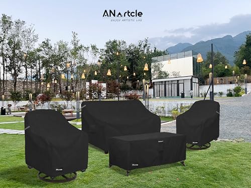 Image of ANartcle Patio Coffee Table Cover, 600D Waterproof Heavy Duty Rectangular Outdoor Table Cover,Patio Furniture Covers,48 x 28 x 16 inch,Black