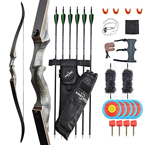 ZSHJGJR 60 Pouces 35 Lbs Takedown Recurve Arc et Flèche Kit Adulte Tir à l'arc Chasse Tir Pratique Compétition Survie Longbow Droitier avec Stringer Flèche Carquois