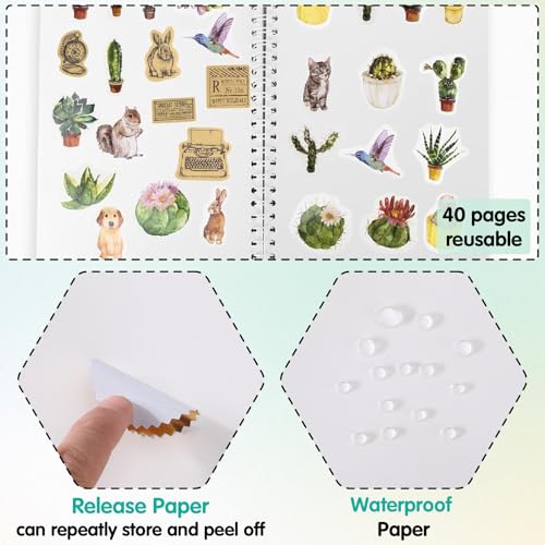 Libro de pegamento reutilizable CRASPIRE, 40 páginas, diseño floral, tamaño 8,27 x 5,83 pulgadas (21 x 14,8 cm), para almacenar y organizar stickers, con herramientas incluidas miniatura 3