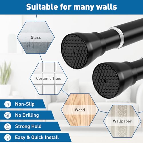 Image of Black Tension Rod 16 to 26 Inch 2 Pack Small Tension Rod Adjustable Curtain Rod Spring Rod No Drilling Expandable Pressure Curtain Rods for Bathroom,Doorway,Door