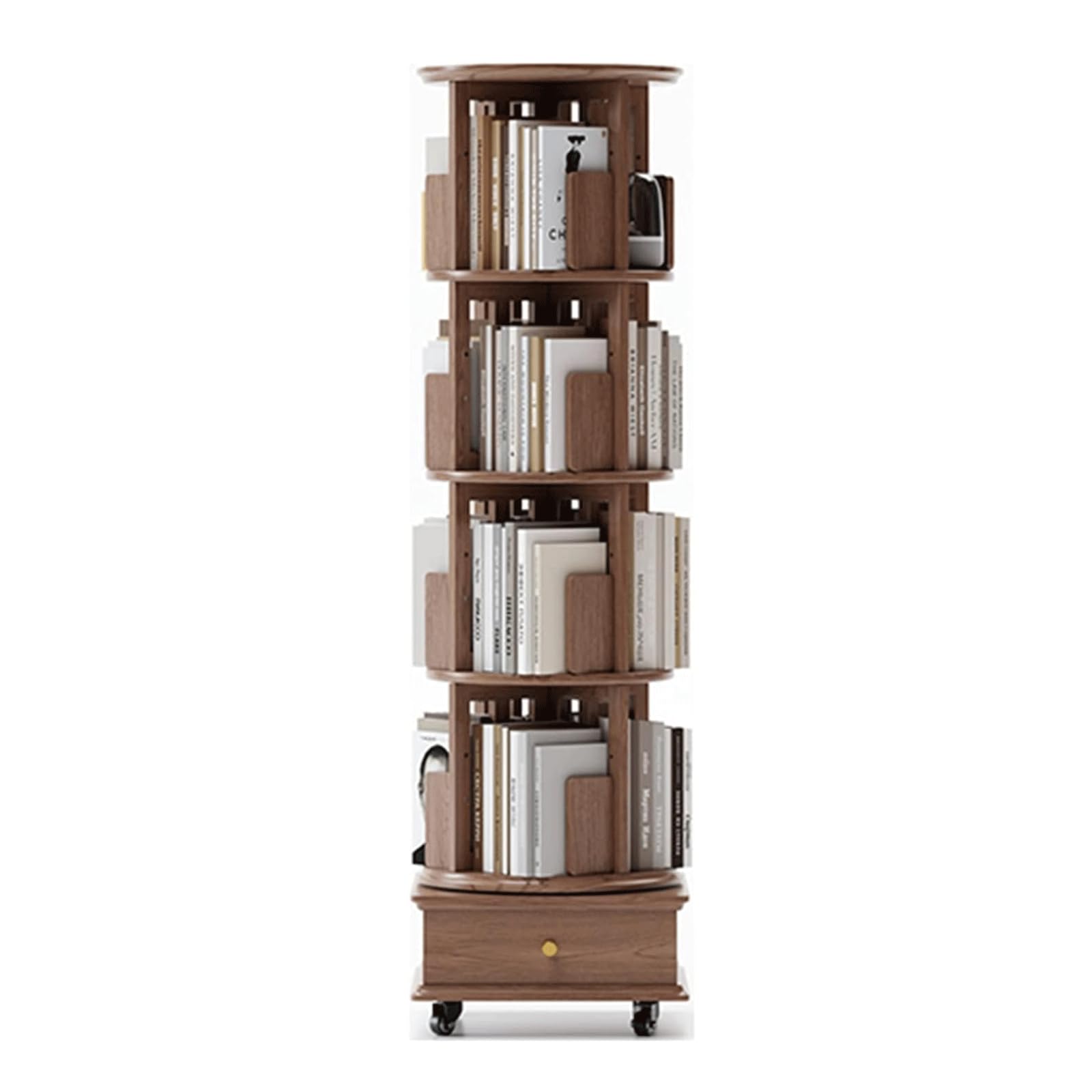 Flexible Bookcases 360° Rotating Bookshelf Large Capacity Standing Bookcase 4 Tier Book Rack for Office Living Room Bookshelf Organizer Perfect Furniture (Walnut 44 * 152.5cm)