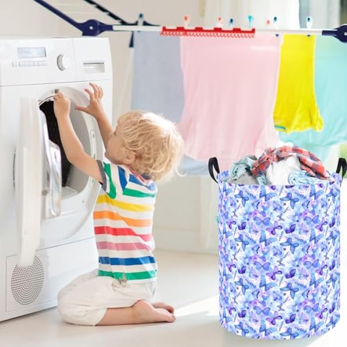 Image of Butterfly Laundry hamper Baby Nursery Hamper Waterproof foldable kids laundry basket Kids Dirty Clothes Hampers Girl Room Decor for Home Gift Baskets(Blue Purple Butterfly)