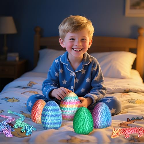 Small Dragon Eggs with Dragon Inside, 3D Printed Surprise Funny Gifts for Kids, Articulated Dragon Fidget Toys for Adults, Executive Desk Toys Office Room Décor (Pastel Rainbow)